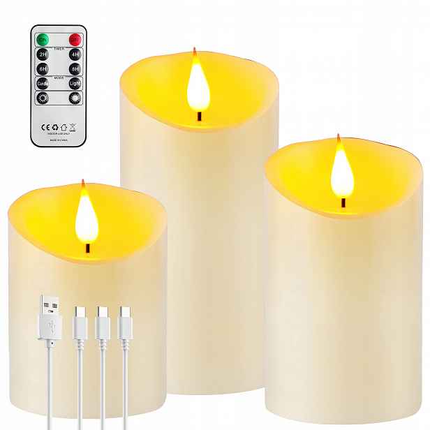 3 Ks Svíčka Sada Led Svíček Efekt Plamene Přírodní Vosk Usb Ovladače