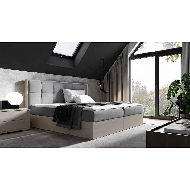 Čalouněná manželská postel 200x220 CHANTELLE 8 - nordic teak / šedá + topper ZDARMA