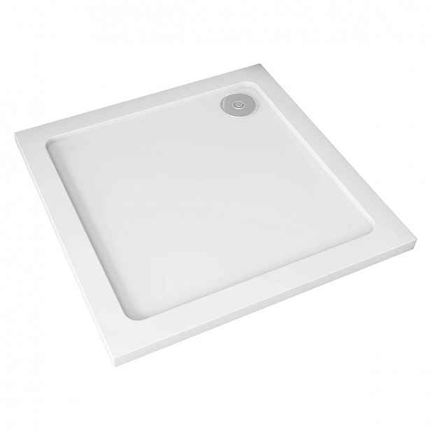 Sprchová vanička čtvercová Piato - litý mramor - bílá lesklá - 80x80x3 cm