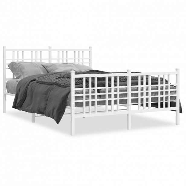 vidaXL Kovový rám postele s hlavovým a nožním čelem bílý 140 x 200 cm
