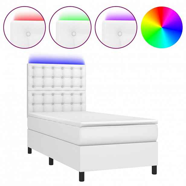 vidaXL Box spring postel s matrací a LED bílá 90x190 cm umělá kůže
