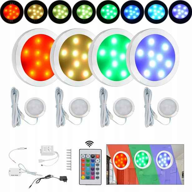 4ks Sada nábytkových oček nad pracovní deskou Led podskříňkové kuchyňské svítidlo 2.5W Rgb