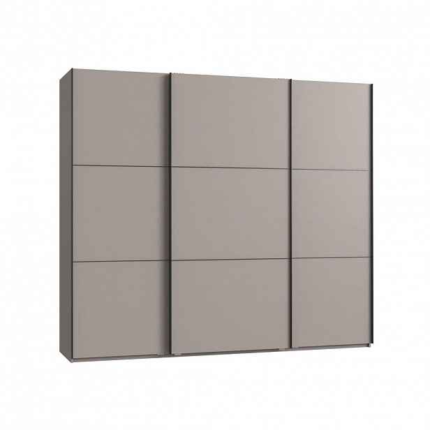 luma-home SKŘÍŇ S POSUVNÝMI DVEŘMI, 3dveřová, šířka 250 cm, výška 216 cm, hloubka 65 cm, v pískově šedé barvě, včetně kompletního vybavení / 22011