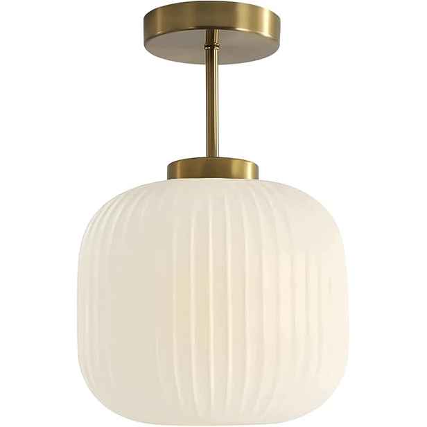 Stropní svítidlo zlatá 20 cm skleněná mléčně ryhovaná E26 retro loft