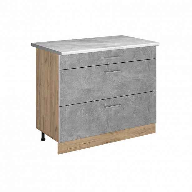 Vicco SPODNÍ SKŘÍŇKA KUCHYŇSKÉ LINKY R-Line, Beton/Zlatý mocný dub, 100 cm pracovná doska Mramor