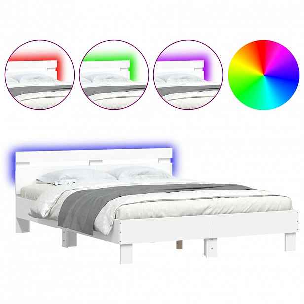 vidaXL Rám postele s čelem a LED osvětlením bílý 150 x 200 cm