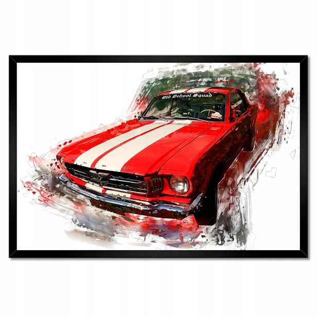 Plakáty v rámu 60x40 Červený Ford Mustang