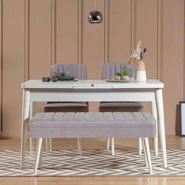 Jídelní set s rozkládacím stolem a židlemi (4 kusy) Vina 0701 - 3 - White, Grey