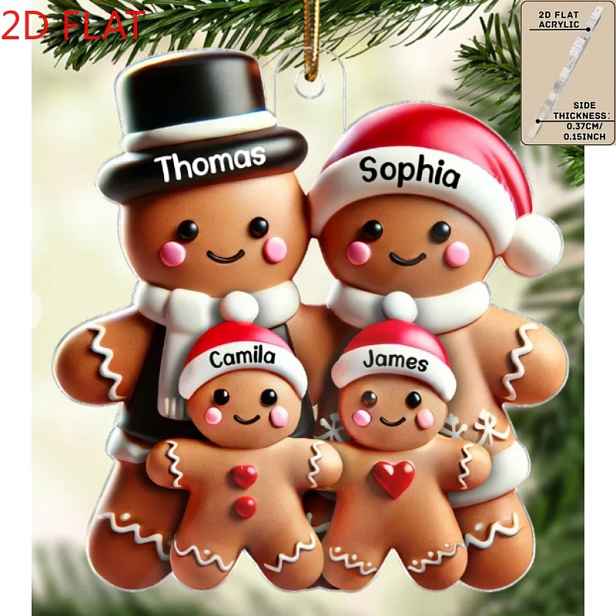 TEMU 2D PLOCHÉ, Přizpůsobitelné dekorativní závěsné ozdoby se 3-8 jmény, Personalizovaný design perníčkového mužíčka, Vánoční domácí ozdoby, Dekorace
