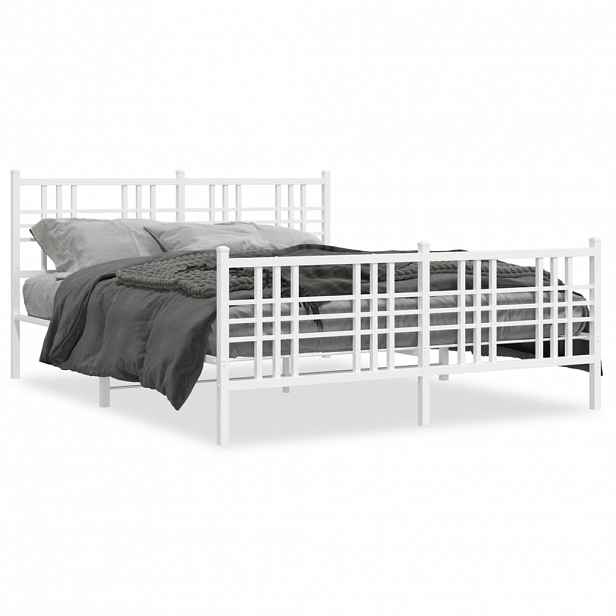 vidaXL Kovový rám postele s hlavovým a nožním čelem bílý 150 x 200 cm