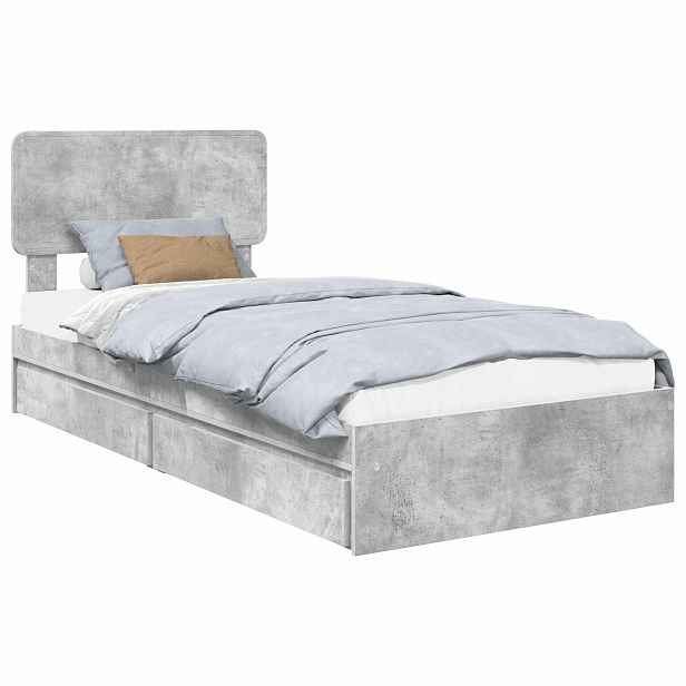 vidaXL Postel s úložným prostorem s čelo Betonově šedá 90 x 190 cm