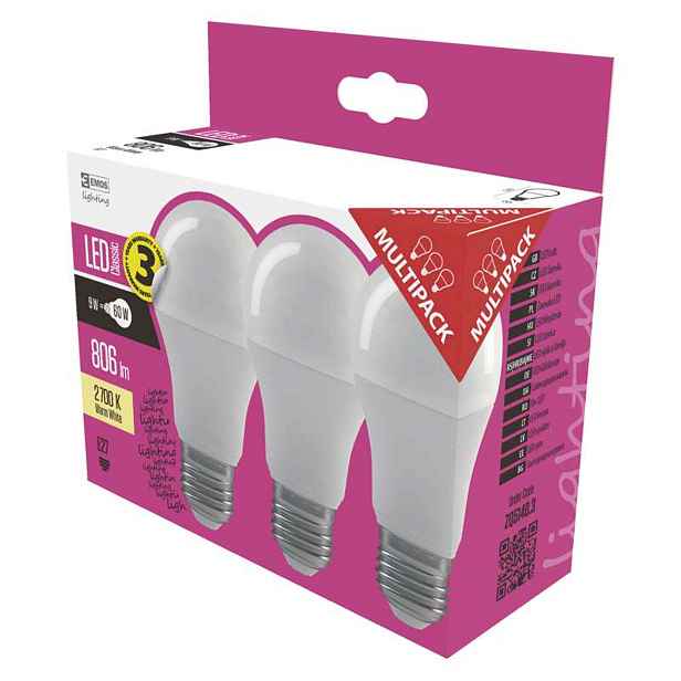 EMOS LED ŽÁROVKA 3KS CLASSIC A60/E27/8,5W(60W)