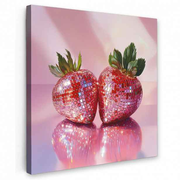 MuchoWow OBRAZ NA PLÁTNĚ Disco - Ovoce - Třpytky - Jahoda 20x20 cm