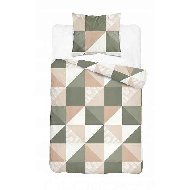 Povlečení Home Satin 140x200 béžová zelená pudrový geometrický vzor
