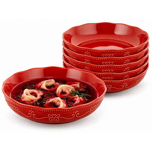Sada 6 hlubokých rustikálních vánočních talířů 20 cm Red Kamionka