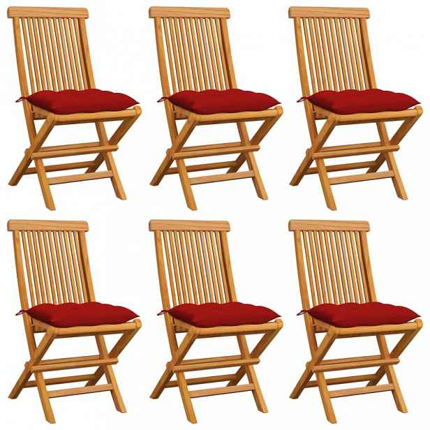 Skládací zahradní židle s poduškami 6 ks teak Červená