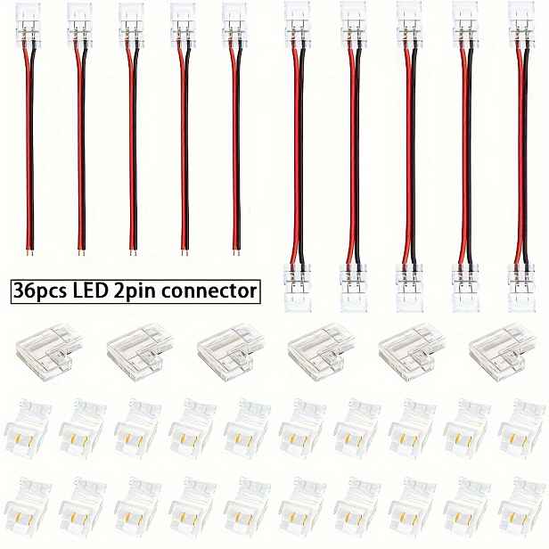 TEMU 36 LED svítidel s konektory, 2- mm, samolepicí konektory, transparentní a bez pájení, vhodné pro COB/SMD28353528 monochromatické, verandy,