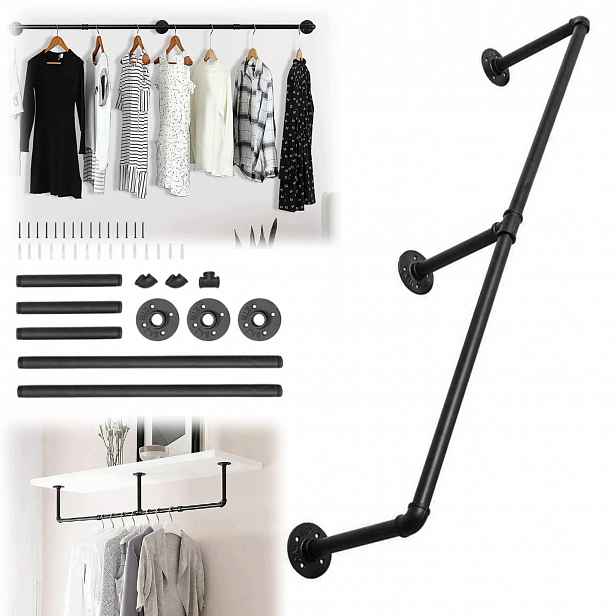 Tyč na oblečení Nástěnný Věšák Z Oceli Loft černá 120CM Černá