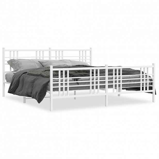 vidaXL Kovový rám postele s hlavovým a nožním čelem bílý 180 x 200 cm