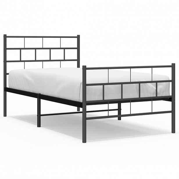 vidaXL Kovový rám postele s hlavovým a nožním čelem černý 90 x 200 cm