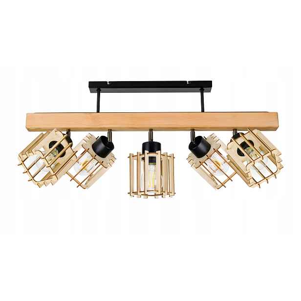 Dřevěná stropní lampa Lustr Stropní Svítidlo Loft Černá na 5x Klosz E27