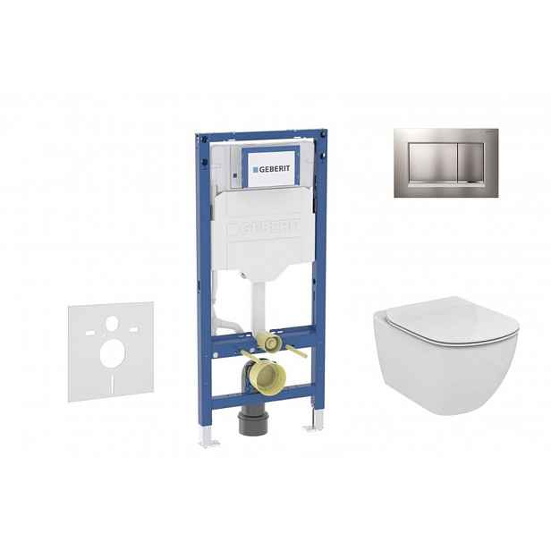 Geberit Duofix - Set předstěnové instalace, klozetu Tesi a sedátka, tlačítko Sigma20, matný chrom/chrom SANI11CD2122