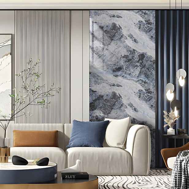 Samolepicí mramorový panel velkoformát – Modrý Ocean Blue 120 × 280 cm