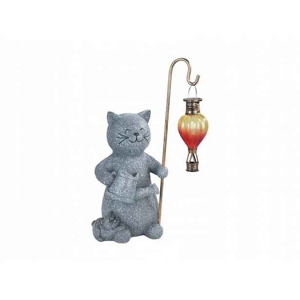 Solární lampa kočka se svítícím balónem Led, 26,5 x 16 cm