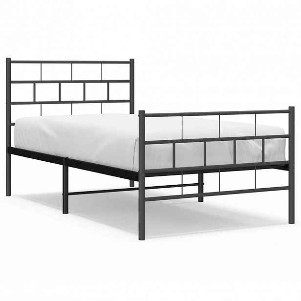 vidaXL Kovový rám postele s hlavovým a nožním čelem černý 100 x 190 cm