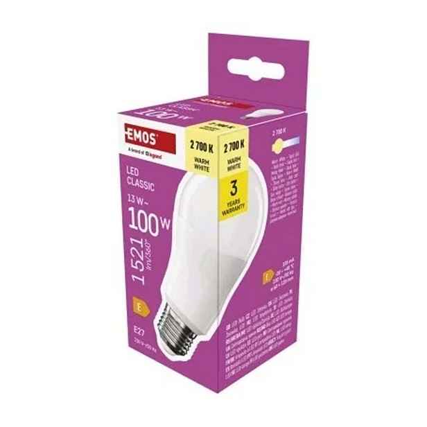 EMOS LED ŽÁROVKA CLASSIC A60/E27/13W (100W)/1521LM/TEPL