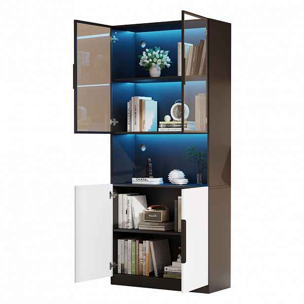 FLIEKS VITRÍNA LED 80x30x200cm Bílá Černá Sklo Nastavitelná