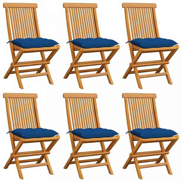 Skládací zahradní židle s poduškami 6 ks teak Modrá