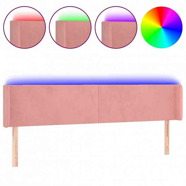 vidaXL Čelo postele s LED růžové 163 x 16 x 78/88 cm samet