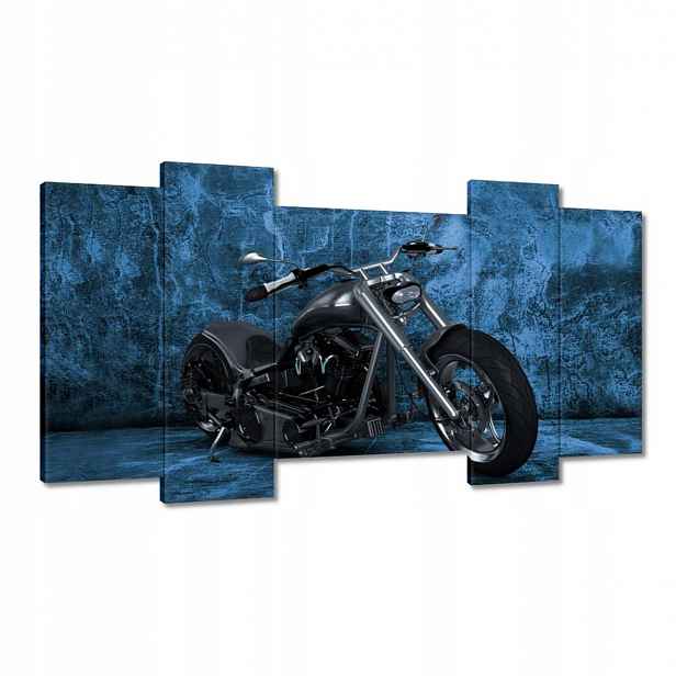 Obrazy 120x65 Modrá stěna Motocykl