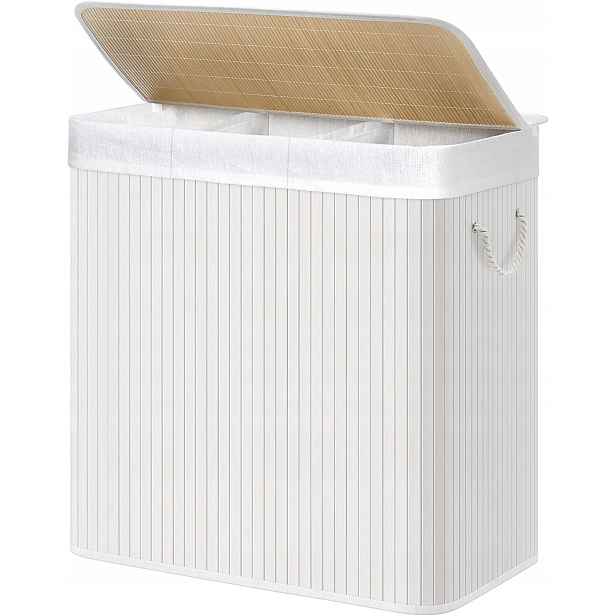 Bambusový koš bílý stojací 60 cm s vnitřní vložkou Loft