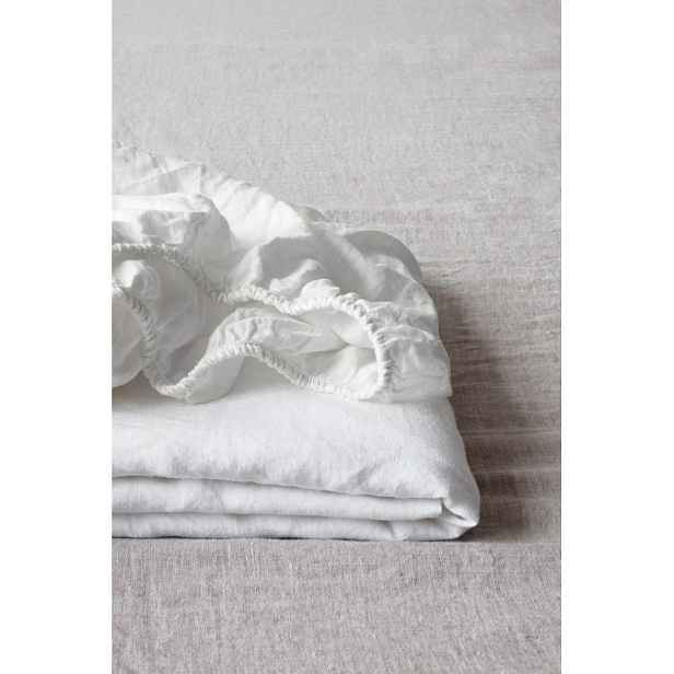 Bílé napínací lněné prostěradlo 200x200 cm White – Linen Tales