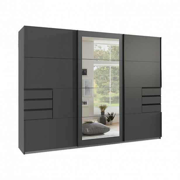 luma-home SKŘÍŇ S POSUVNÝMI DVEŘMI, 3dveřová, 270 × 208 × 64 cm (Š×V×H), v grafitové barvě, se zrcadlem a zásuvkami, včetně kompletního vybavení / 225