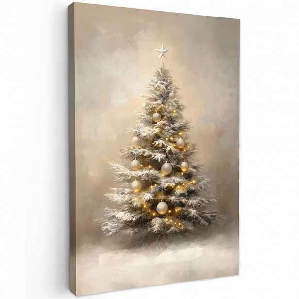 MuchoWow OBRAZ NA PLÁTNĚ Vánoce - Vánoční stromek - Sníh - Umění 60x90 cm