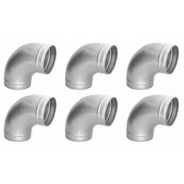 Ventilační lisované koleno pozinkované fi 100 – 90 stupňů Set 6 Kusů