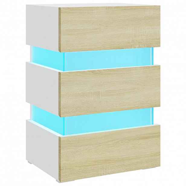 vidaXL Noční stolek s LED bílý a dub sonoma 45 x 35 x 67 cm kompozit
