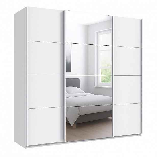 luma-home SKŘÍŇ S POSUVNÝMI DVEŘMI, 3dveřová, šířka 225 cm, výška 236 cm, hloubka 64 cm, extra vysoká, bílá, s jedním zrcadlovým křídlem / 22539