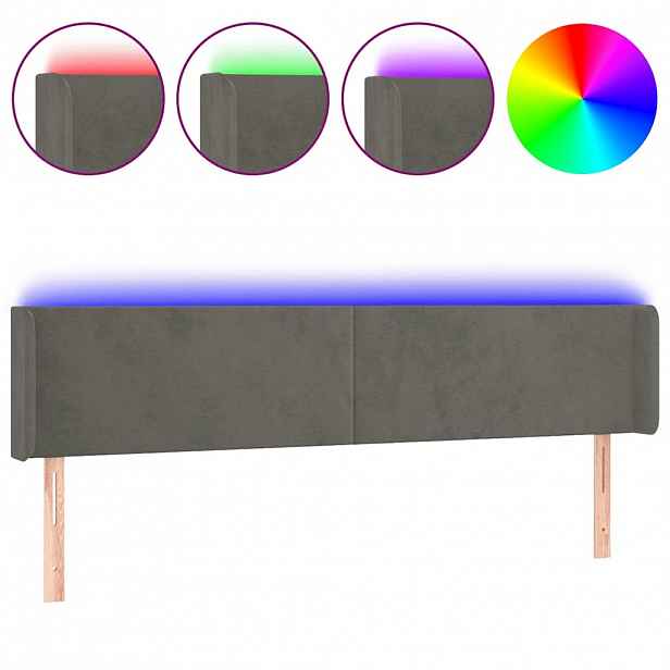 vidaXL Čelo postele s LED tmavě šedé 183 x 16 x 78/88 cm samet