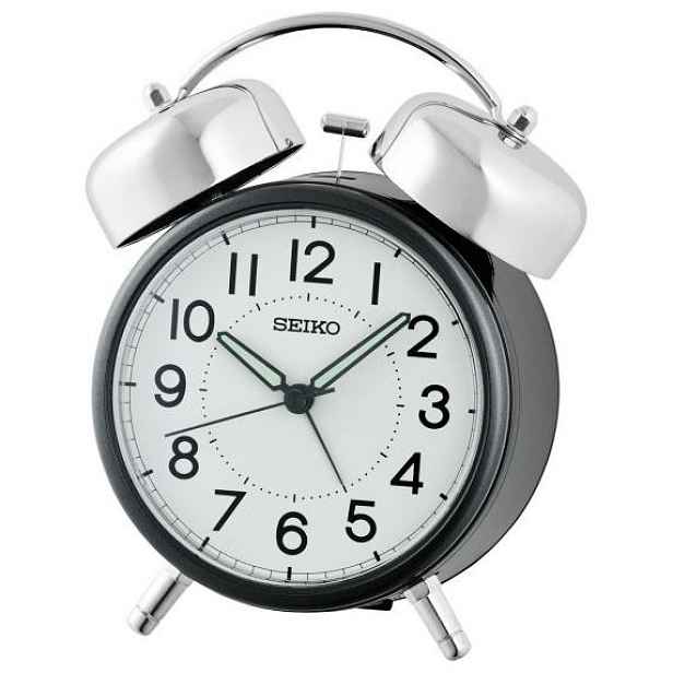Velký Černý Retro Budík Se Zvonky Seiko QHK063K, Netikající Hlasitý Alarm