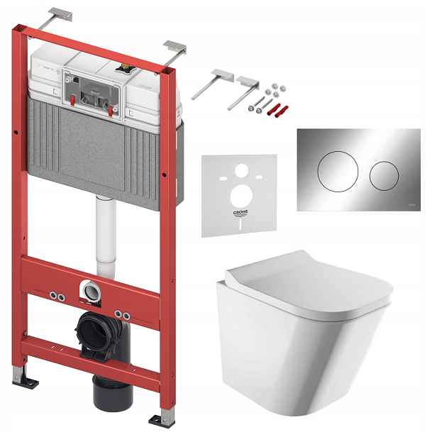 Wc sada Tece Base s Wc mísou Omnires Rimless a tlačítkem chrom lesk