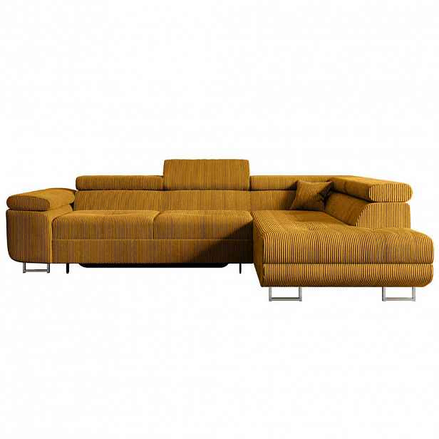 ALTDECOR ROHOVÁ SEDACÍ SOUPRAVA s funkcí lůžka a úložným prostorem GUSA-L 272x202x107 cm hořčicově žlutý manšestr