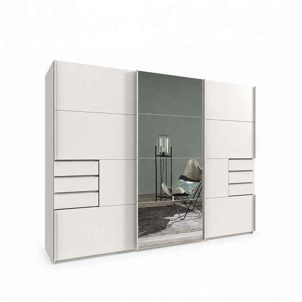 luma-home SKŘÍŇ S POSUVNÝMI DVEŘMI, 3dveřová, šířka 270 cm, výška 208 cm, hloubka 64 cm, bílá, s jedním zrcadlovým křídlem, se zásuvkami / 22613