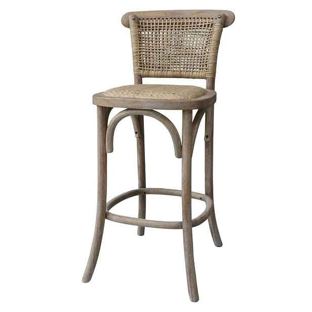 Přírodní dřevěná barová židle s ratanovým výpletem Old French chair - 43*51*103 cm  Chic Antique