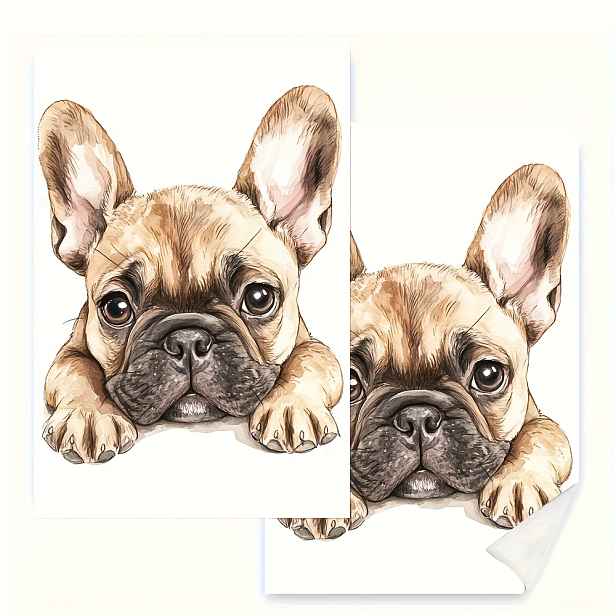 TEMU Sada 2 kuchyňských utěrek s francouzským buldočkem - roztomilý design obličeje mazlíčka, 40,64 x 60,96 cm, polyester odolný proti vyblednutí,
