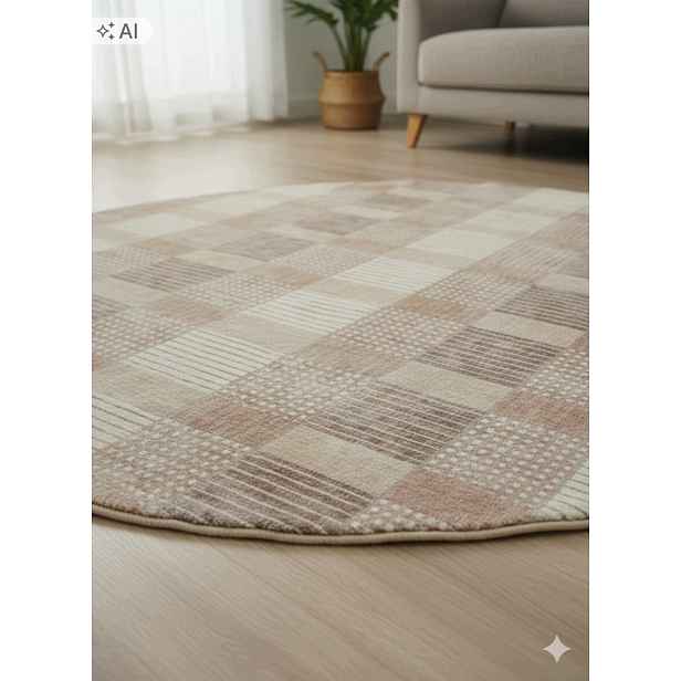 Koberec kulatý do obývacího pokoje 160 cm, vícebarevný, měkké štětiny, plyšový