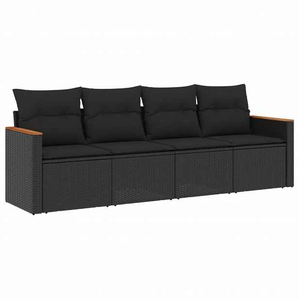 vidaXL 4dílná zahradní sedací souprava s poduškami černá polyratan